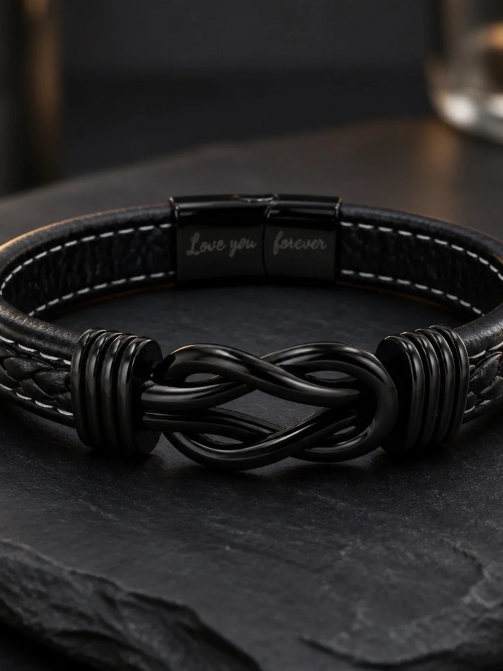 Men's Braided Leather Infinity Knot Bracelet 